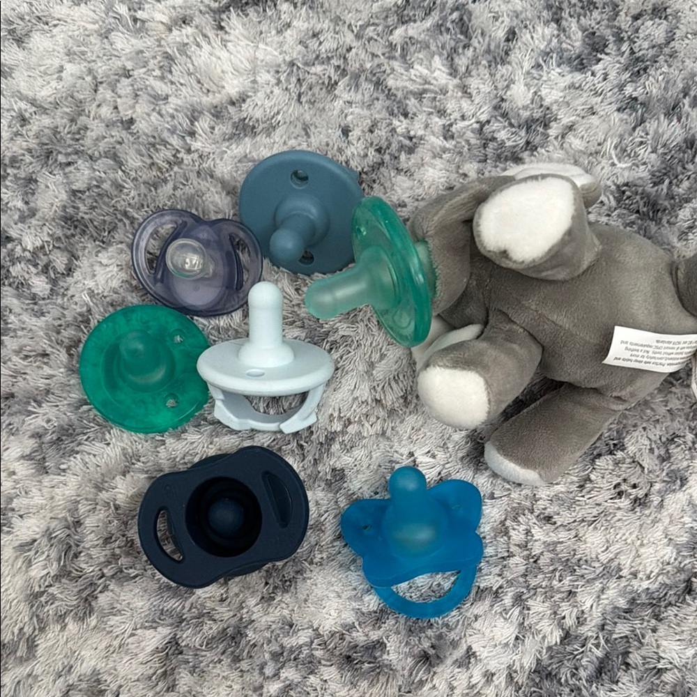 Assorted Pacifiers with Plush Elephant